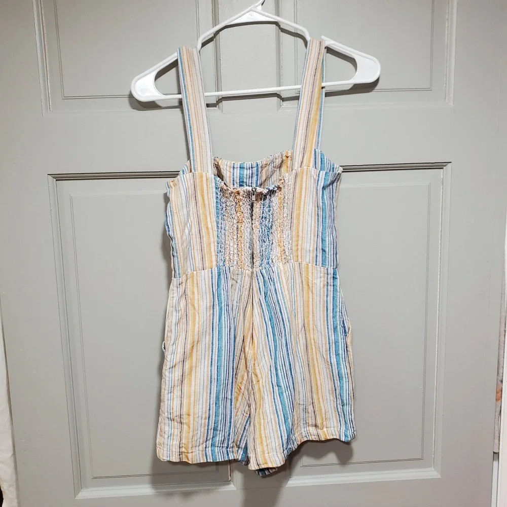 Reformation Women's Romper Size‎ 4 Square Neck Sleeveless Linen Pockets Summer